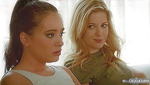 Blonde lesbian with a hairy pussy is making a threesome