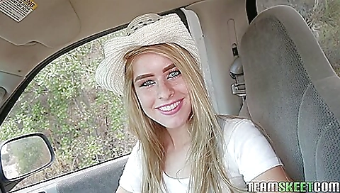 Blonde babe gets paid to ride her bike in the outdoor