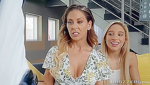 Thick dick creampie threesome of a blonde and two teens