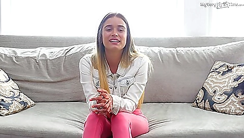 Busty brunette with a tattooed pussy is casting for a role