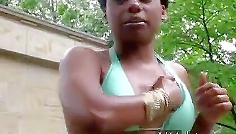 Ebony milf showering with her tight natural body in the shower