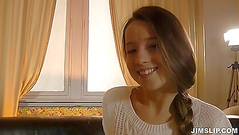 Brunette teen finger plays pussy and suck his balls