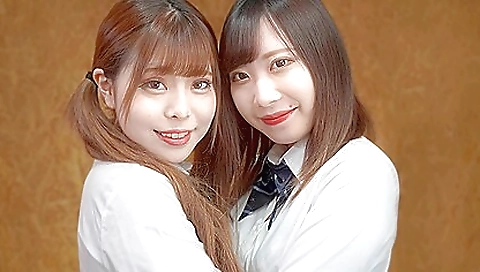 Two asian babes in small tits fuck in a group porn video