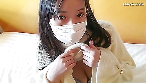 Asian brunette with a hairy pussy gets fucked in the outdoor