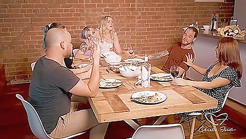 Hot blonde girl sucking on cock and fucking in various positions