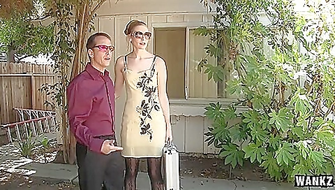 Blonde 2nd and 3rd class student is wearing stockings