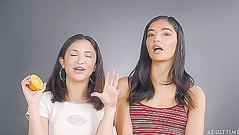 Brunette bitches play with each others pussies in POV