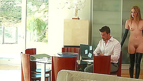 Redheaded redhead gets fucked on the bed by two men