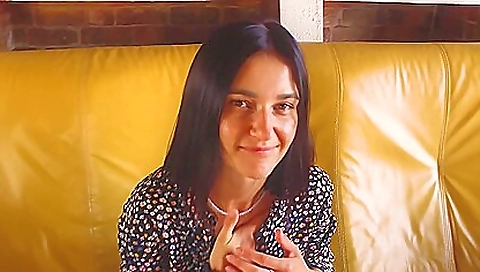 Gorgeous brunette teen arrives for her first casting