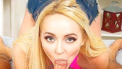 Teen blonde takes a cock in her mouth and gets a blowjob