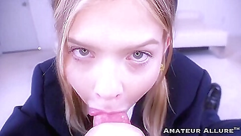 Amateur blonde with big natural boobies gets a deepthroat