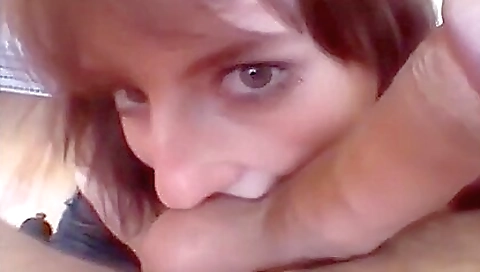 Redhead sucks and gets a hard fuck in her tight pussy