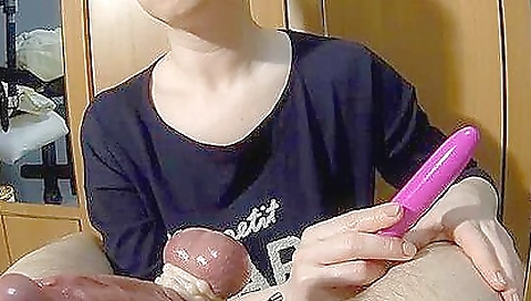 Cute little babe plays with the guys cock while sucking