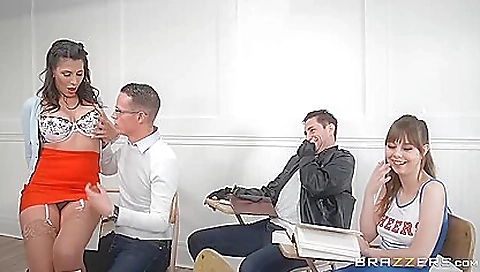 Hot and seducing teacher is going to teach a stud with a dick