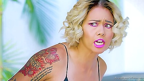 Lesbian group play with a teen and a tattooed MILF