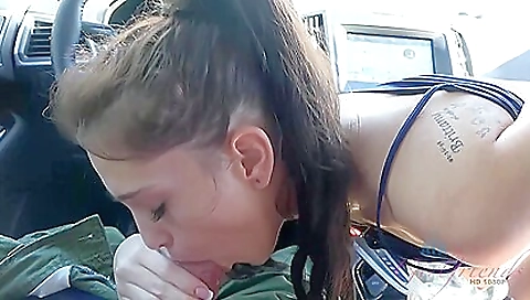 Brunette gets fucked and shows her hairy pussy in the car